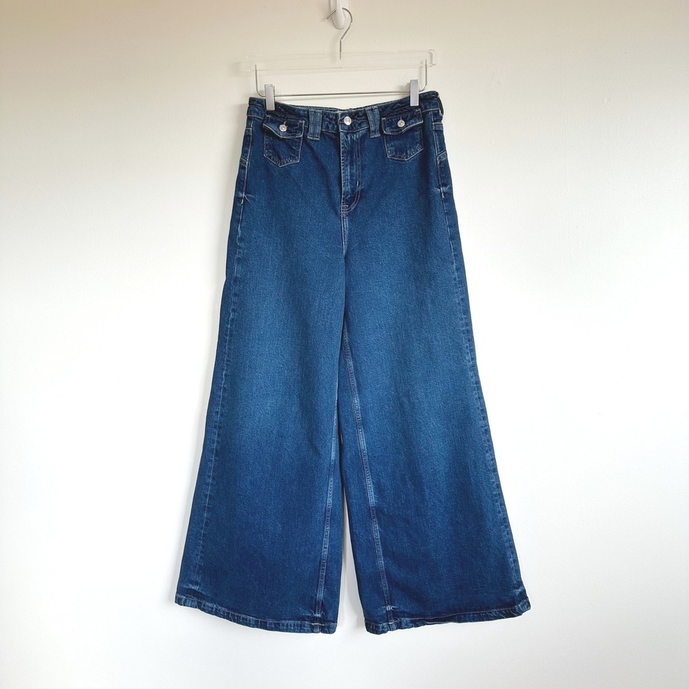 Free People Kellee‎ High Rise Palazzo Jeans 31X32 Wide Leg Flare Boho Western